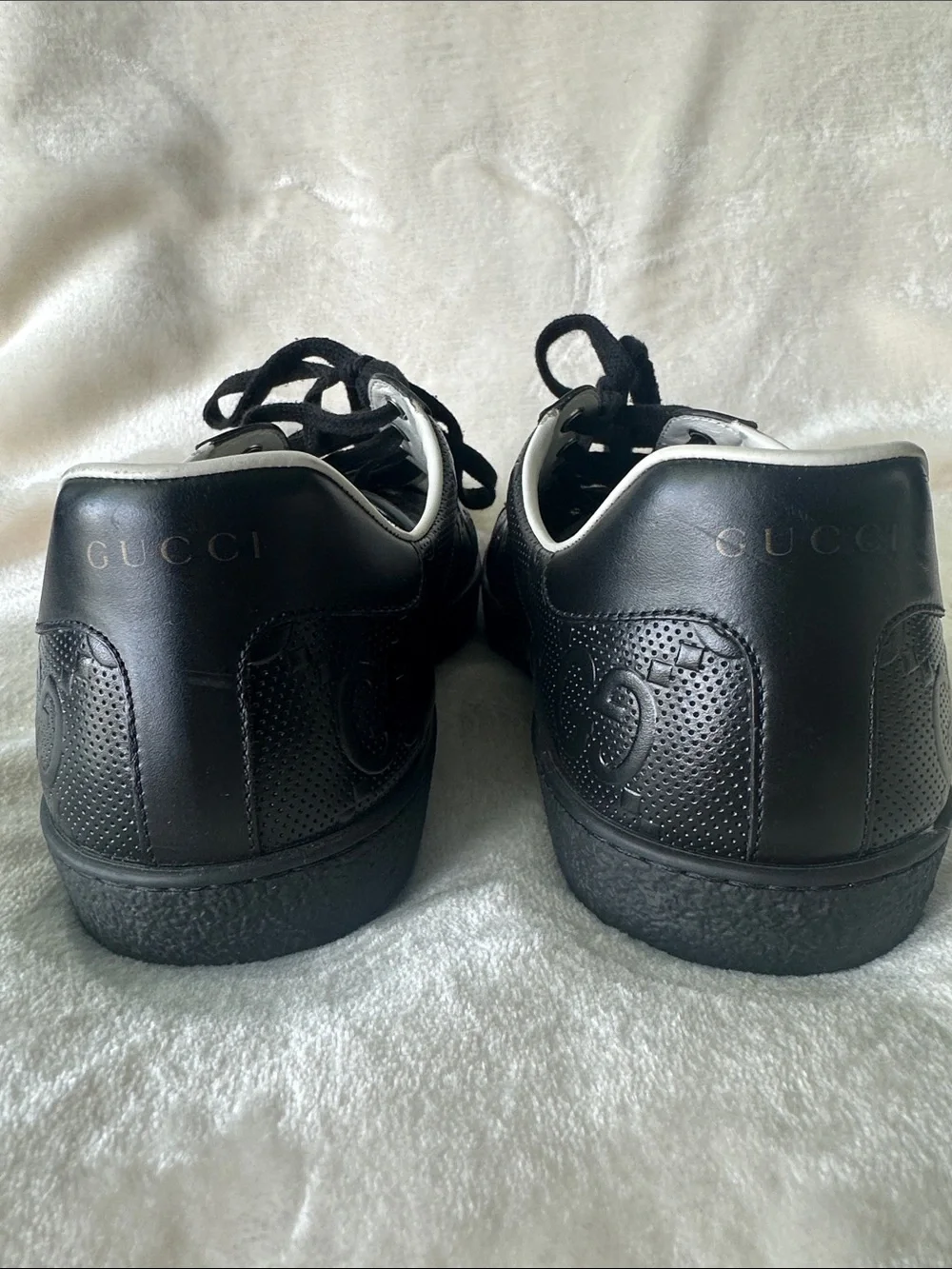 Gucci Black Perforated GG Leather Low-Top Sneakers